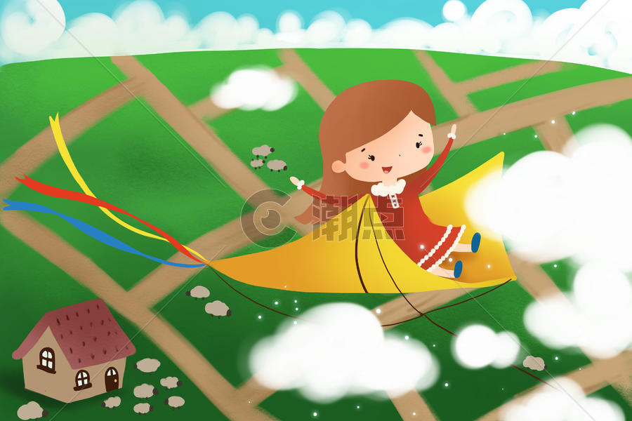 风筝上的小女孩图片素材免费下载