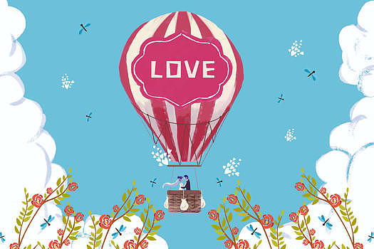 浪漫情侣热气球插画图片素材免费下载
