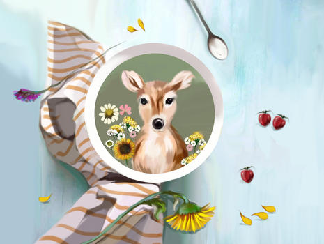 清新小鹿创意插画图片素材免费下载