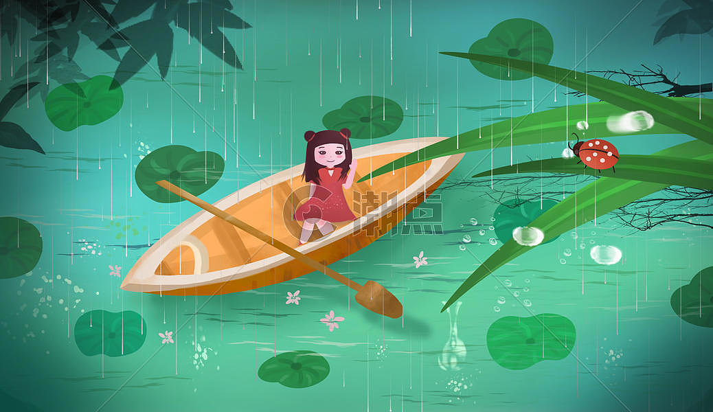雨季谷雨节气意境插画壁纸图片素材免费下载