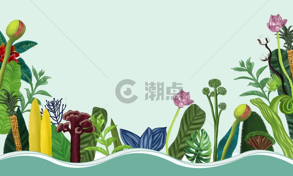 手绘植物元素背景图片素材免费下载