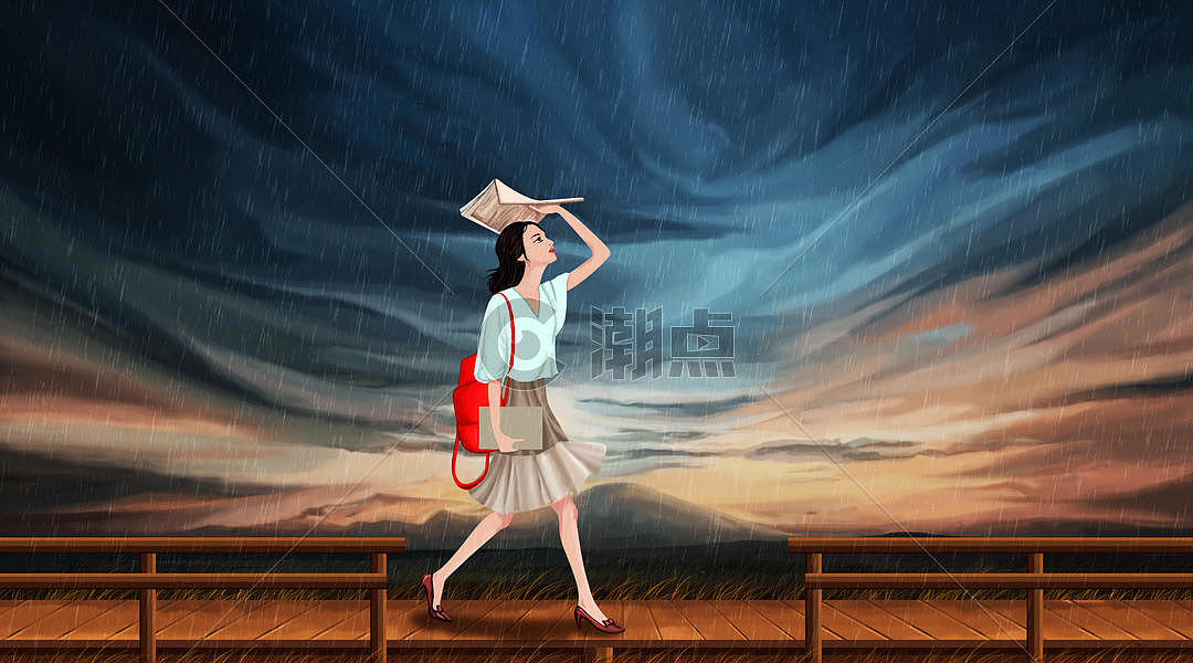 女孩在雨中漫步图片素材免费下载