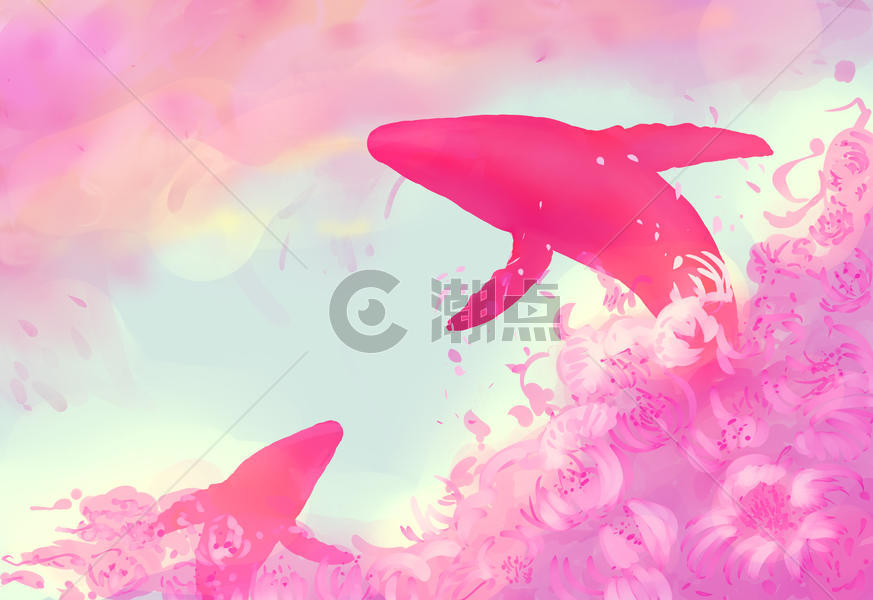 花海中的鲸图片素材免费下载