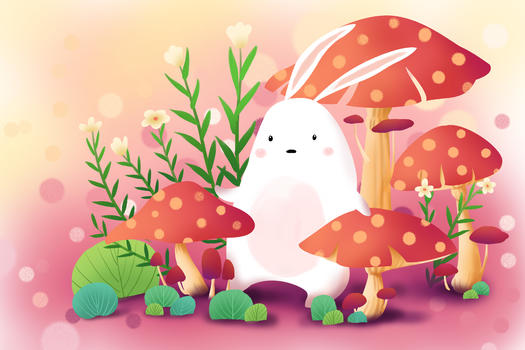 蘑菇小兔图片素材免费下载
