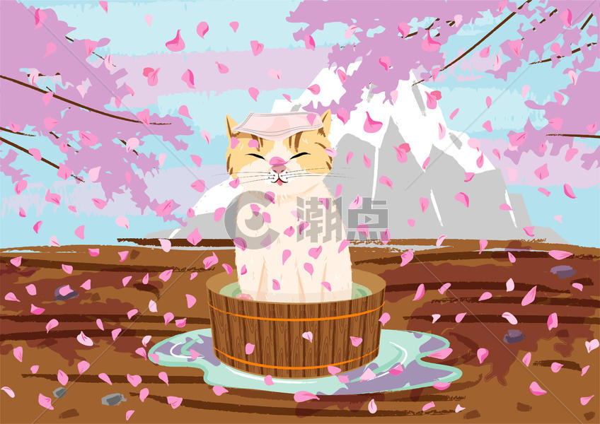樱花树下的猫咪图片素材免费下载