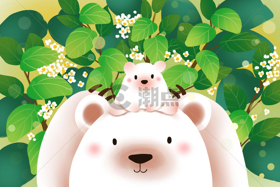 春天里的小白熊图片素材免费下载