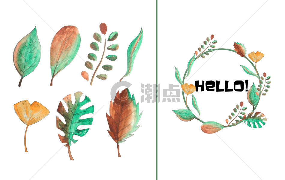手绘水彩树叶元素图片素材免费下载