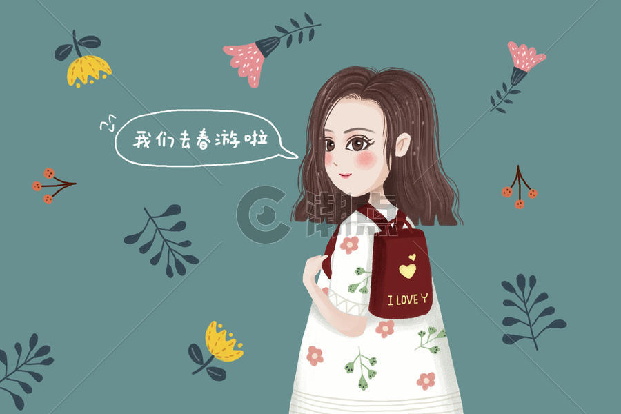 春游女孩插画图片素材免费下载