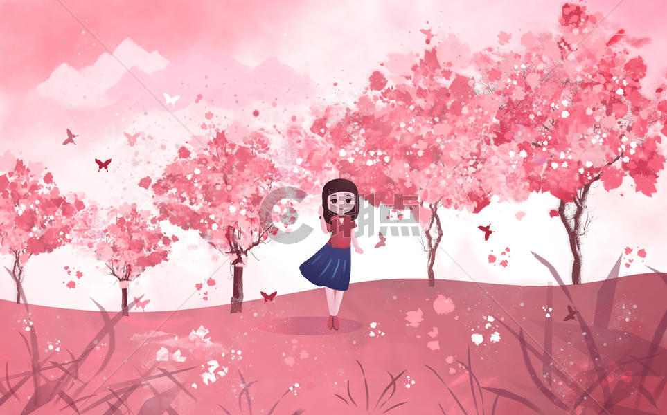 樱花花海壁纸插画图片素材免费下载
