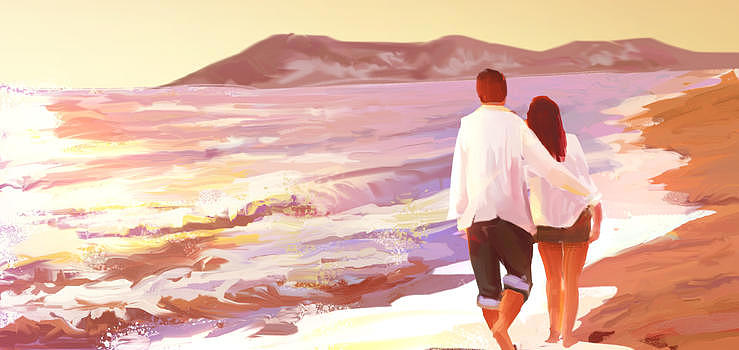 唯美情侣漫步在沙滩上图片素材免费下载