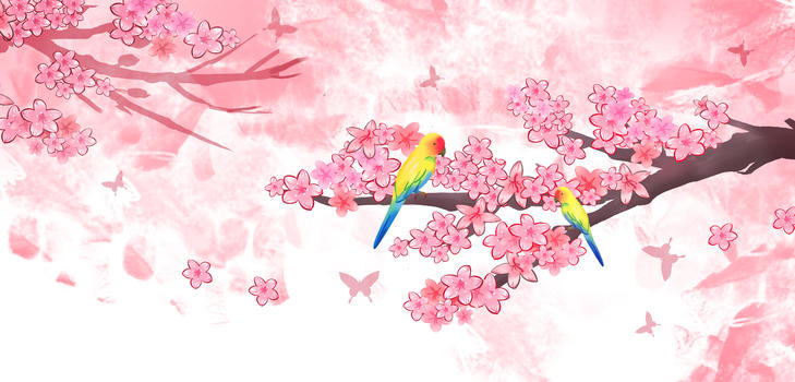 樱花壁纸手绘插画图片素材免费下载