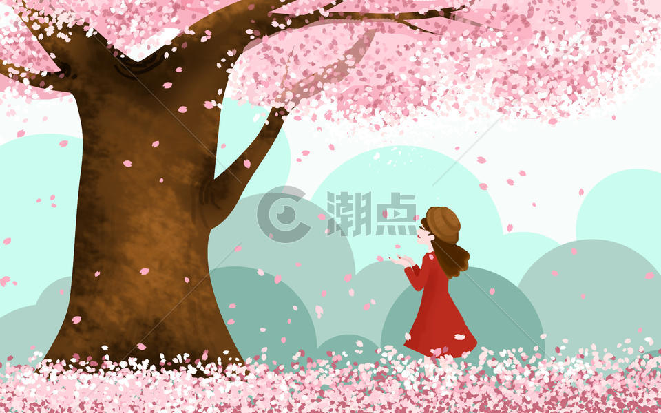 樱花树下的女孩图片素材免费下载