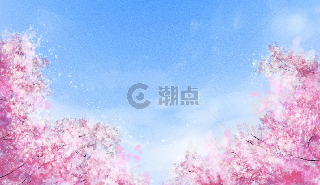 蓝天下的樱花林图片素材免费下载