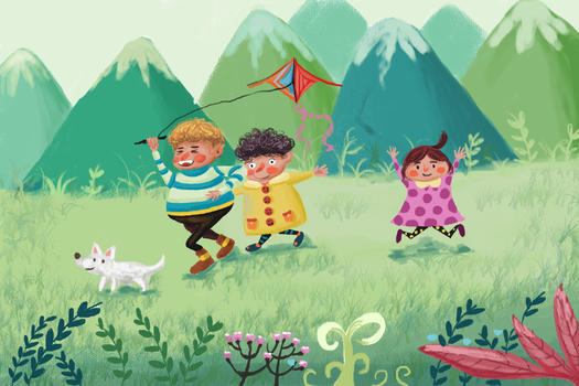 春天放风筝的小孩图片素材免费下载