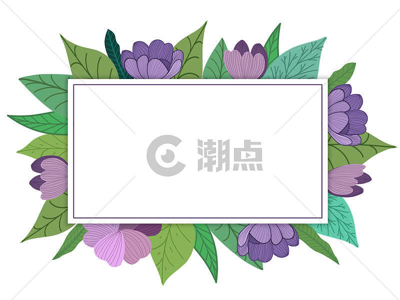 手绘花卉绿叶装饰框图片素材免费下载