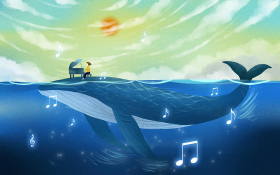 鲸鱼背上的演奏图片素材免费下载