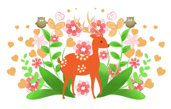 麋鹿花卉背景图片素材免费下载