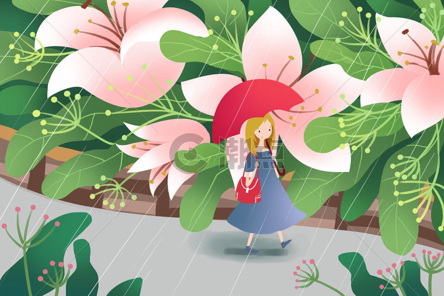 雨中散步的女孩图片素材免费下载