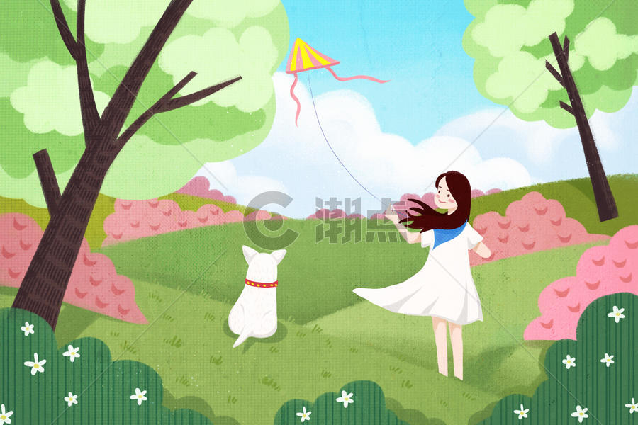 春游女孩放风筝图片素材免费下载