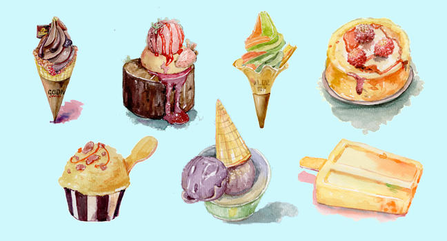 水彩冰淇淋系列合集图片素材免费下载