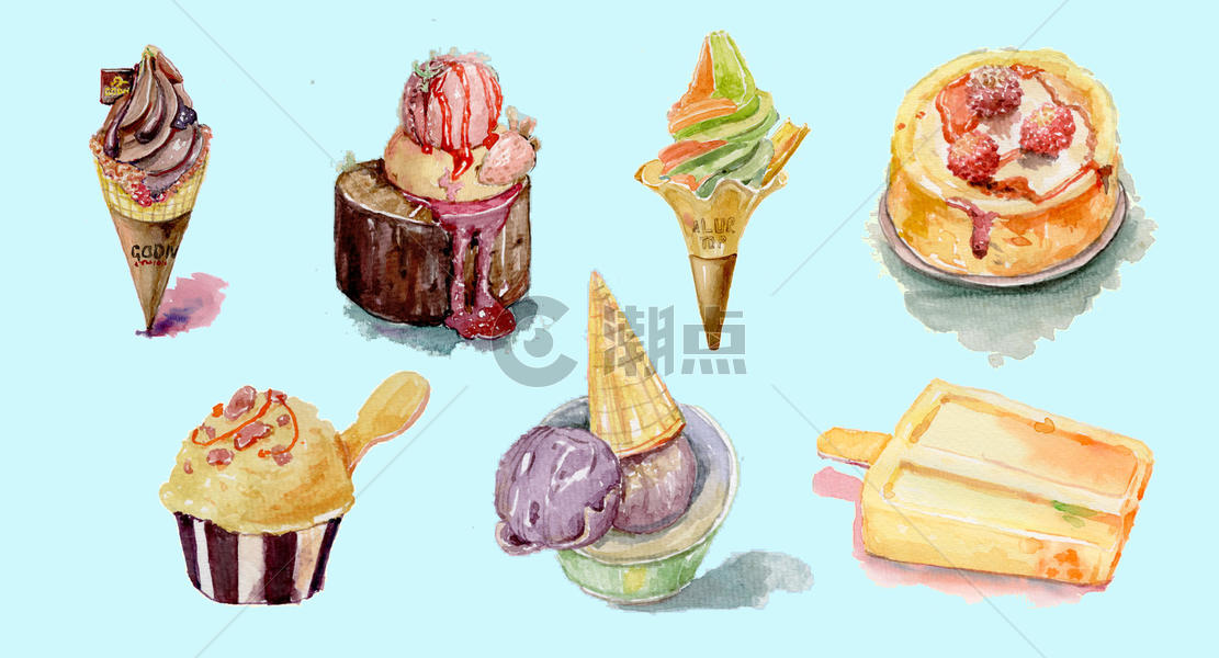 水彩冰淇淋系列合集图片素材免费下载
