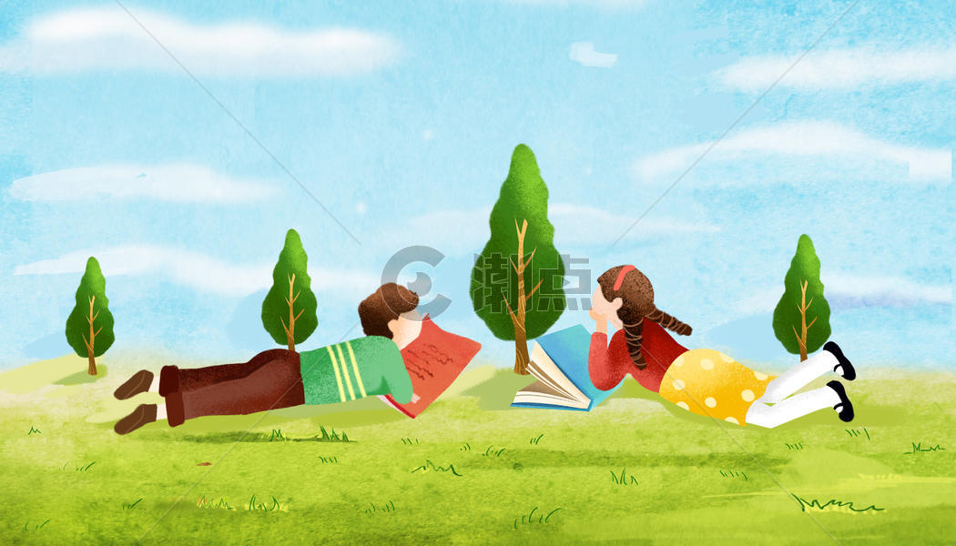 躺在草坪上看书图片素材免费下载