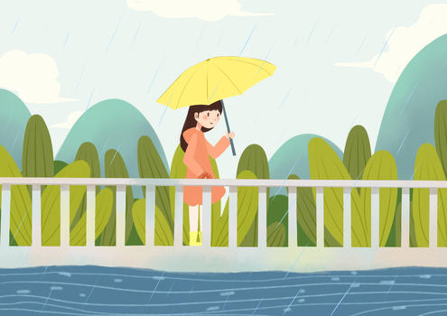 小女孩雨中散步图片素材免费下载