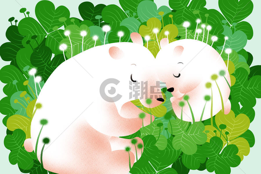 花丛里的白熊母子图片素材免费下载
