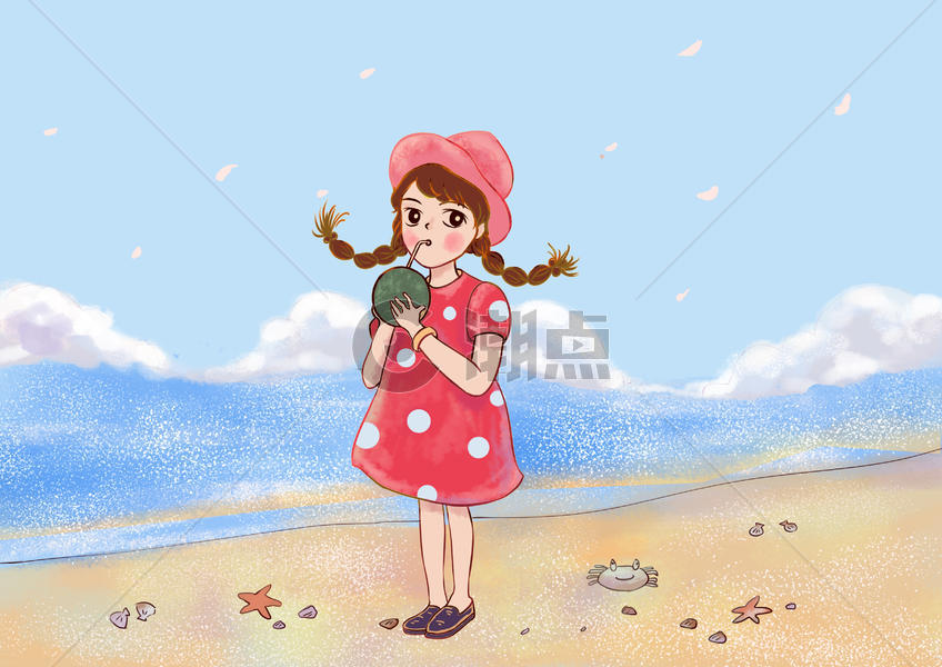 海边的小女孩图片素材免费下载