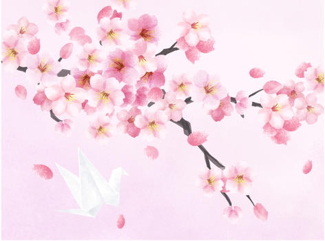 樱花和纸鹤图片素材免费下载