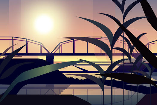 日落风景插画图片素材免费下载