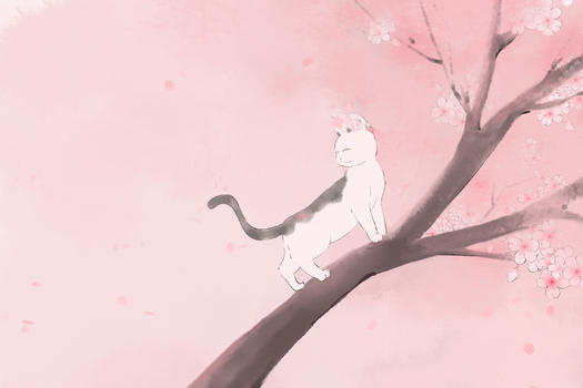爬樱花树的猫图片素材免费下载