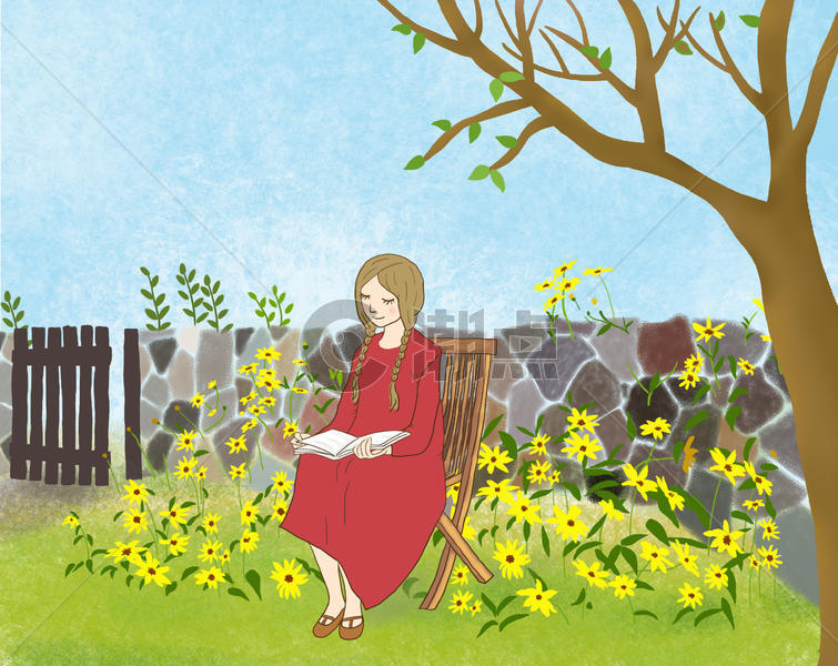 花园看书的女孩图片素材免费下载