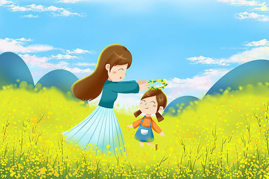 妈妈孩子在油菜花田图片素材免费下载