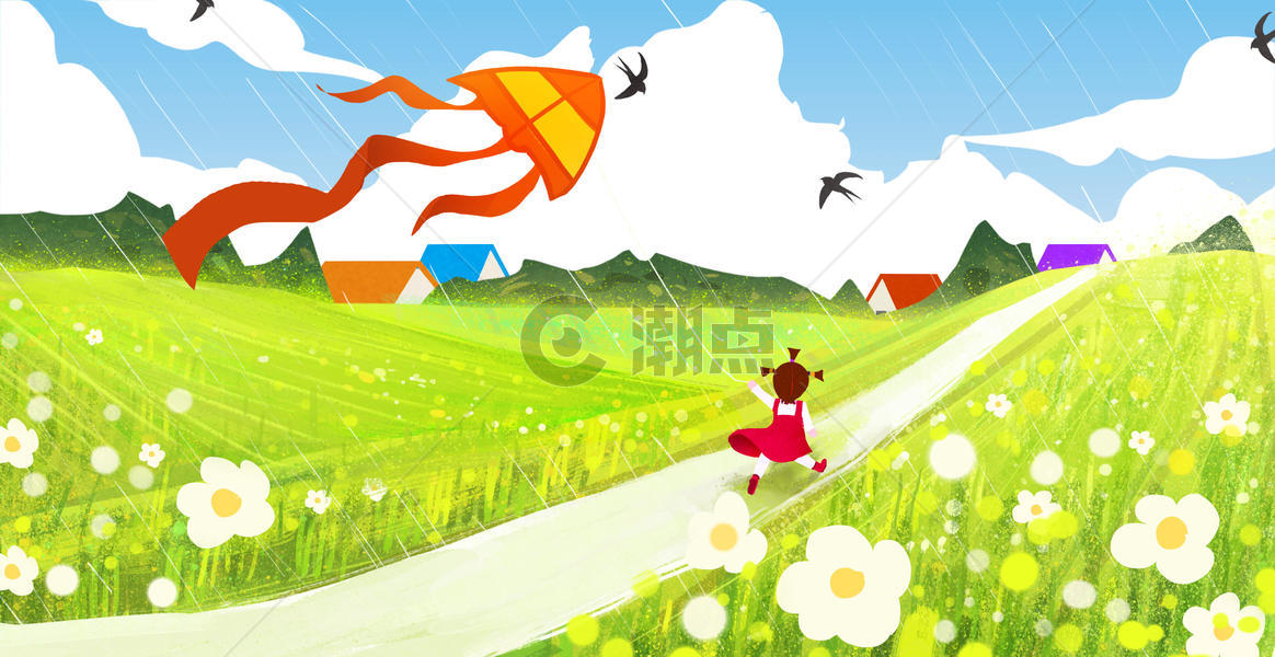 春天放风筝的小女孩图片素材免费下载