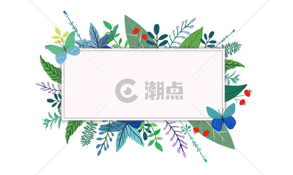 手绘绿叶/花卉装饰框图片素材免费下载