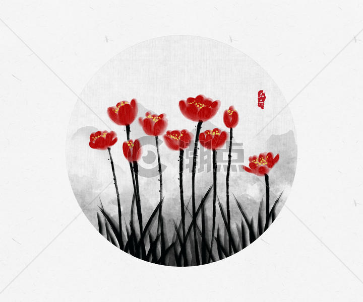 花卉中国风水墨画图片素材免费下载