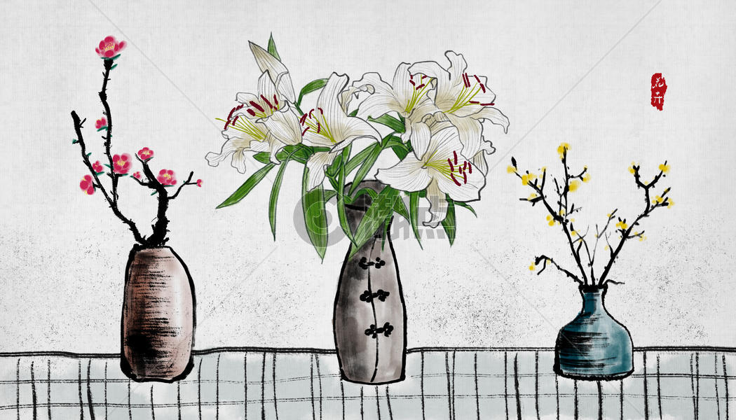 中国风花卉水墨画图片素材免费下载