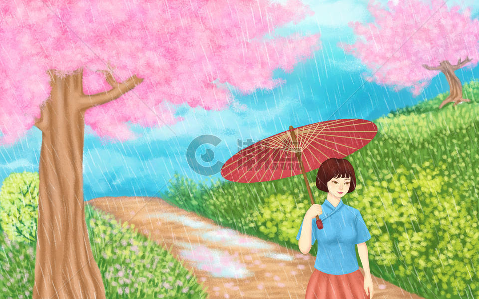 清明雨季女孩图片素材免费下载