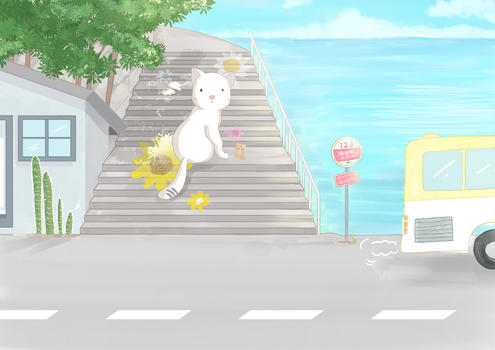 春日海边猫图片素材免费下载