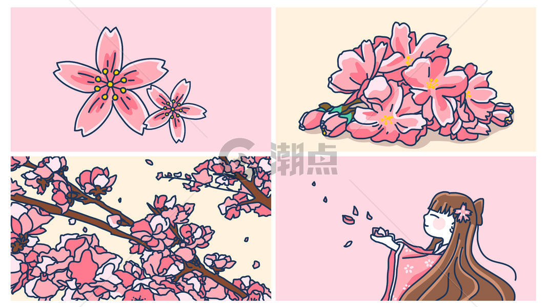樱花盛开合集手绘图片素材免费下载