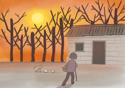 孤独老人回家的夕阳图片素材免费下载