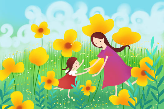 花丛里的母女图片素材免费下载