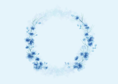 蓝色水彩花环图片素材免费下载