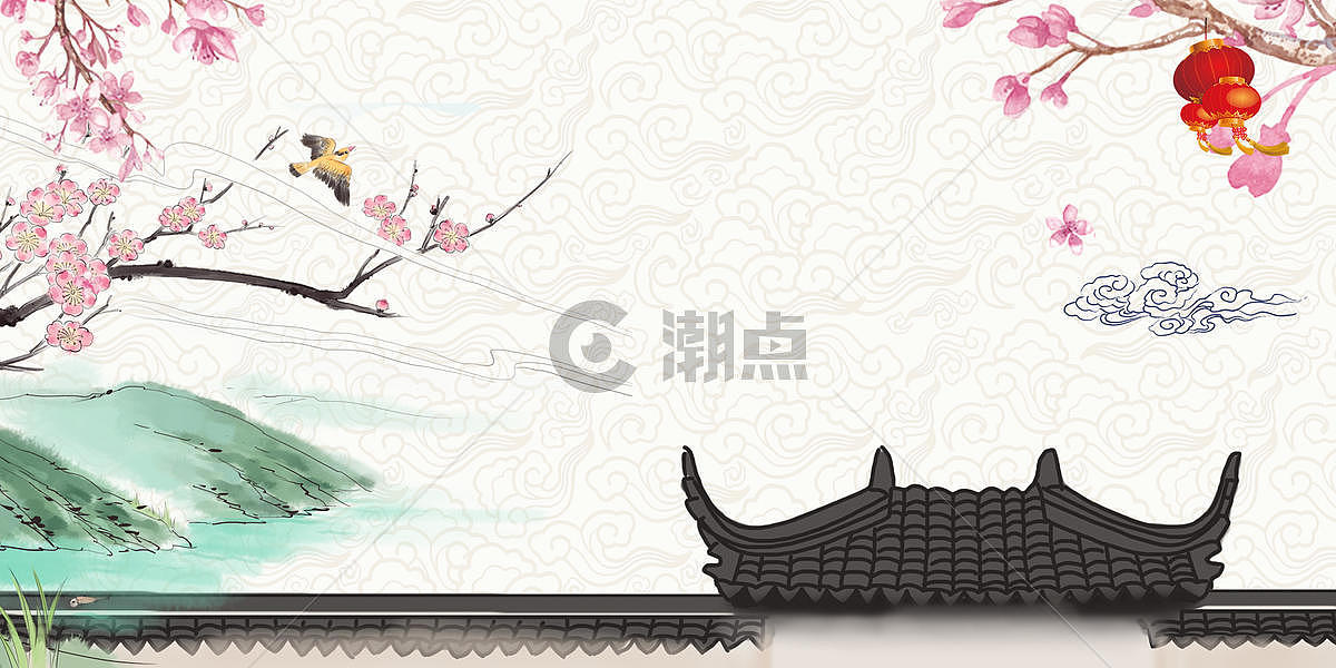 中国风毛笔字山水墙背景图片素材免费下载