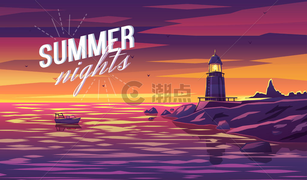 夏天的海边灯塔图片素材免费下载