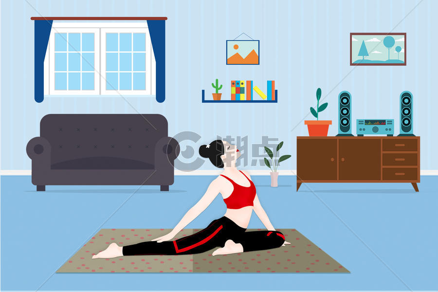 室内瑜伽健康运动插画图片素材免费下载