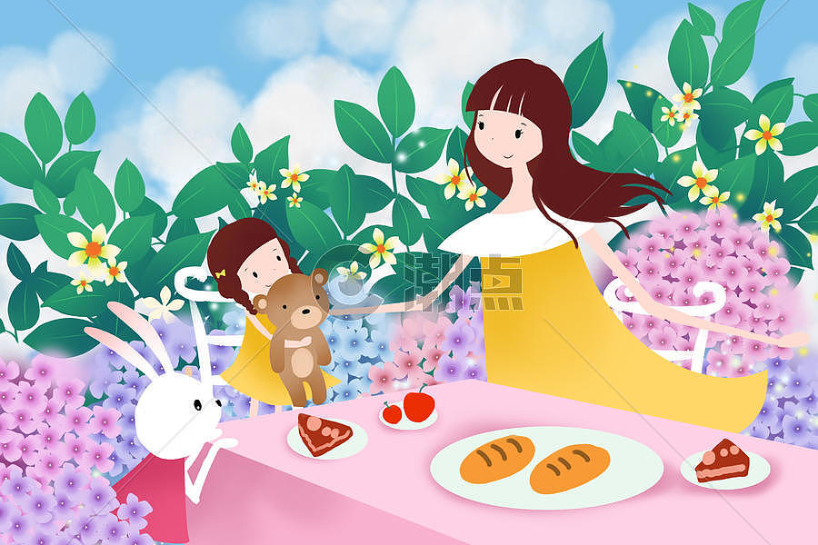 春日野餐卡通插画图片素材免费下载