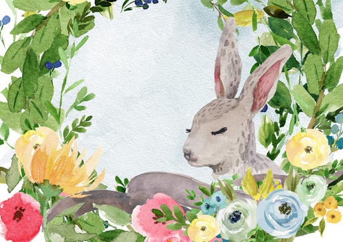 花和兔子图片素材免费下载