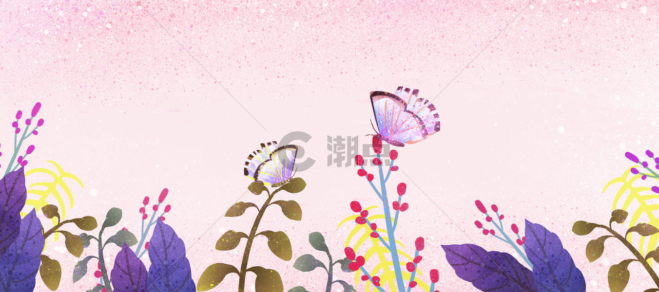 彩色蝴蝶花卉插画图片素材免费下载